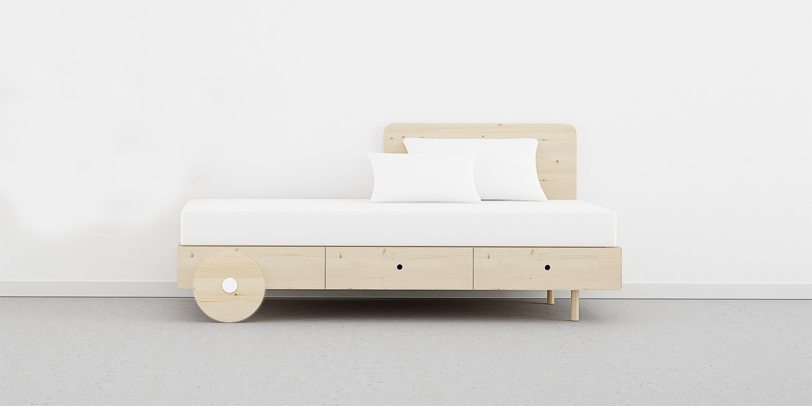 cama con cajones y ruedas madera natural