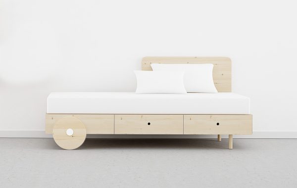 cama con cajones y ruedas estilo nordico madera natural