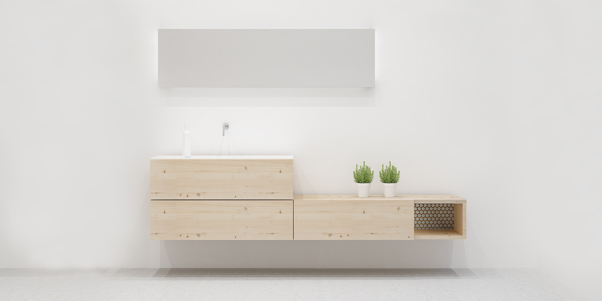 Mueble baño 180 3 cajones y hueco madera con nudos