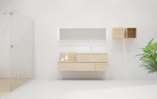 mueble de baño madera natural suspendido de diseño nordico cajones natural