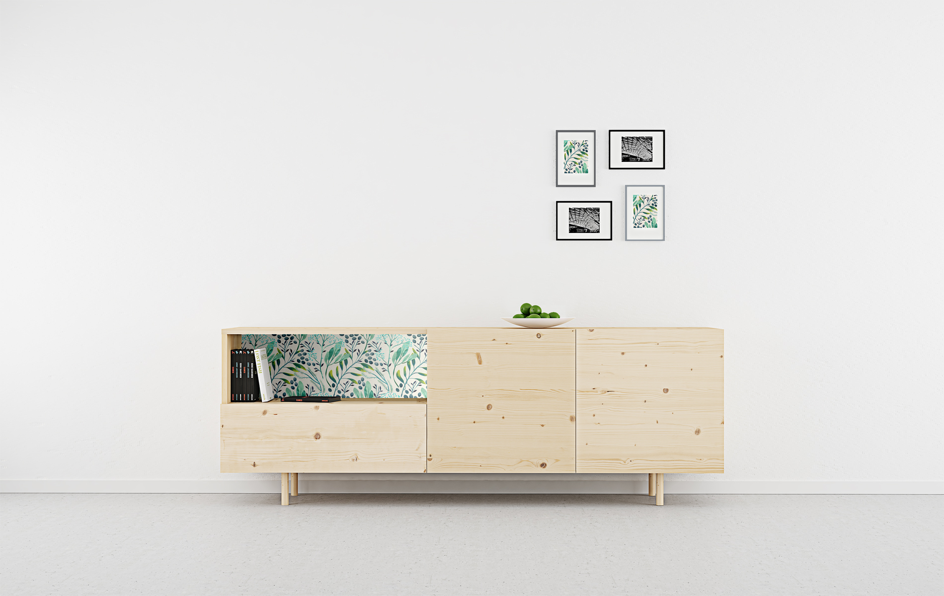 Aparador madera con galería 170cm. Mueble nórdico de calidad.