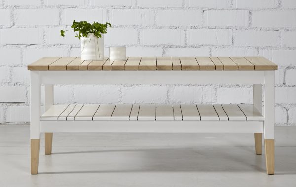 mesa de centro rectangular madera blanca