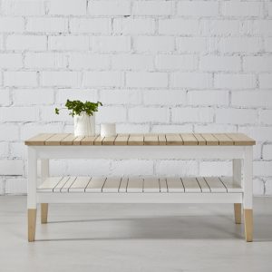 mesa de centro madera natural y blanca