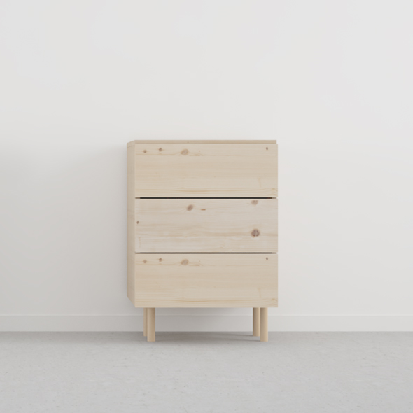 modulo 3 cajones para mesa de estudio en madera maciza con diseño moderno color natural