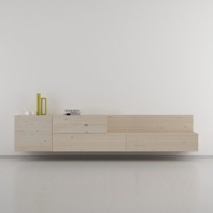 mesa tv madera natural de diseño nórdico con 1 puerta y 3 cajones