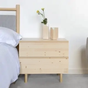 mesita noche 2 cajones 50 cm de madera maciza de abeto escandinavo con nudos color natural