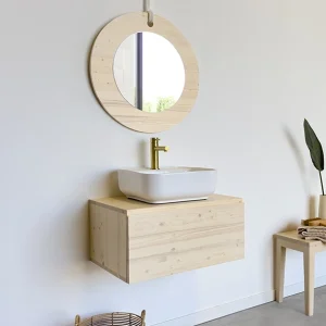 mueble de madera natural de 60 centrimetros suspendido a pared de 1 cajón con nudos estilo nórdico