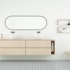mueble de baño con cajones suspendido y toalleros laterales color natural