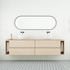 mueble de baño a medida color natural con cajones suspendido