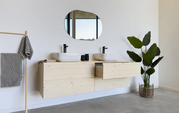 mueble de baño de madera maciza natural de 140 con 4 cajones