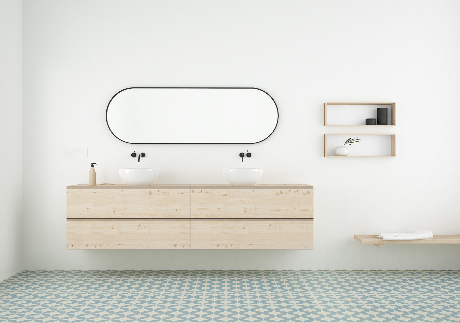 Mueble de baño con 4 cajones en madera y plástico blanco Lingbo