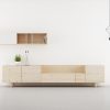 salones modernos en madera natural y blanco. Modular.