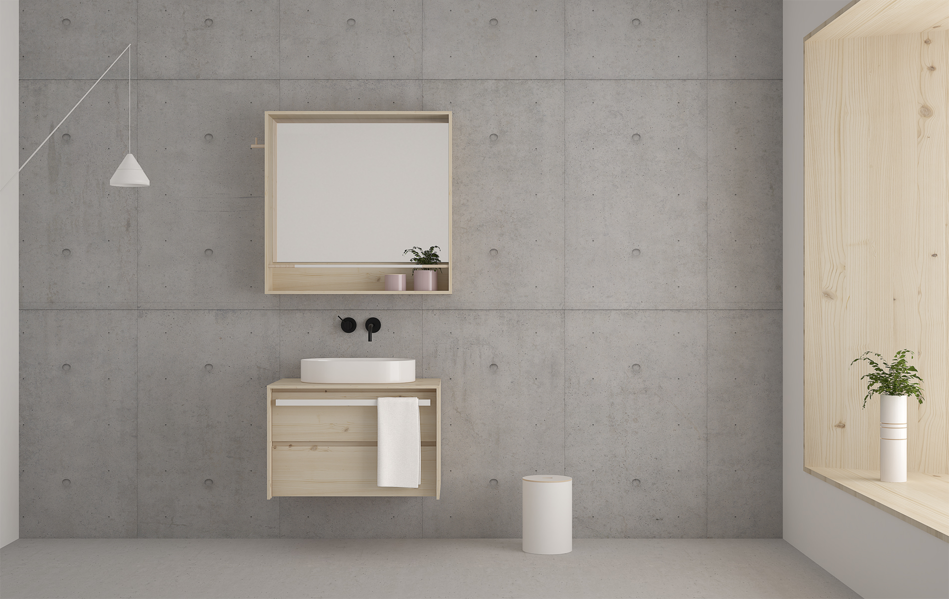 Mueble de baño 1 cajón con toallero estilo nórdico en madera