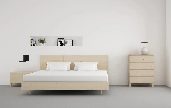 dormitorio de madera maciza de 150 con comoda 4 cajones diseño nórdico