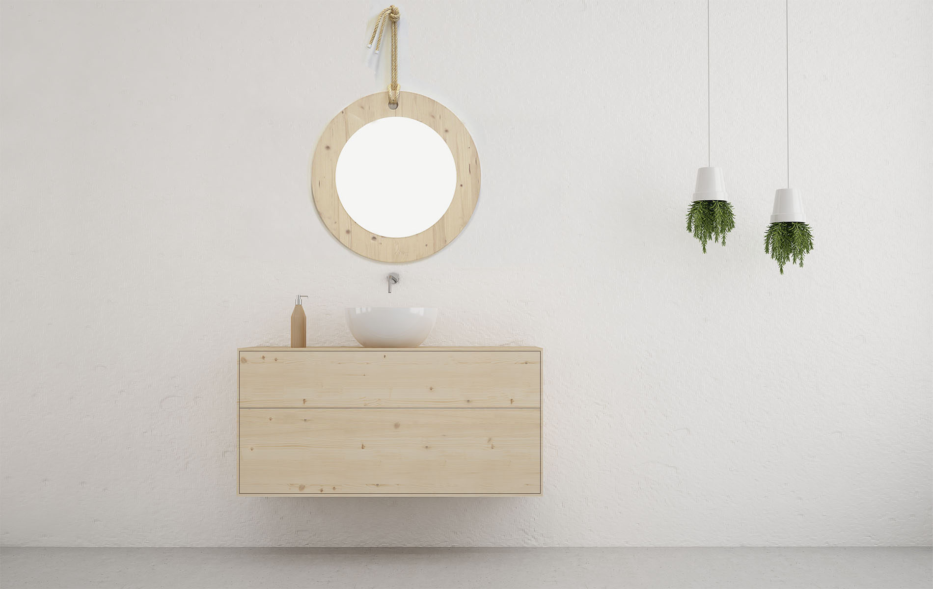 mueble de baño en madera natural 1 cajon grande y 1 cajon pequeño
