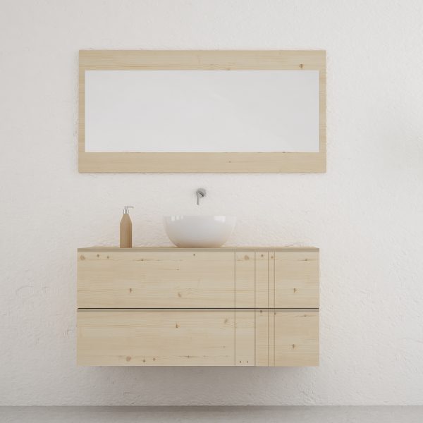 mueble de baño de madera maciza de abeto color natural con 2 cajones detalle rayas