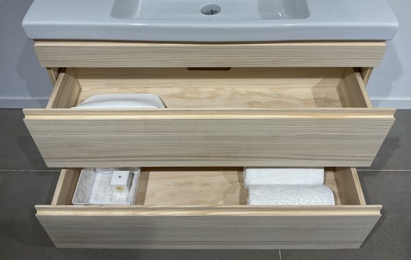 mueble baño madera maciza con cajones interiores en madera de pino macizo