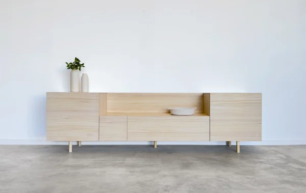 mueble tv de madera maciza de pino escandinavo color natural